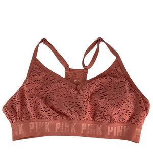 PINK Victoria Secret Ultimate Lightly Lined Coral Orange Halter Sports Bra Sz S